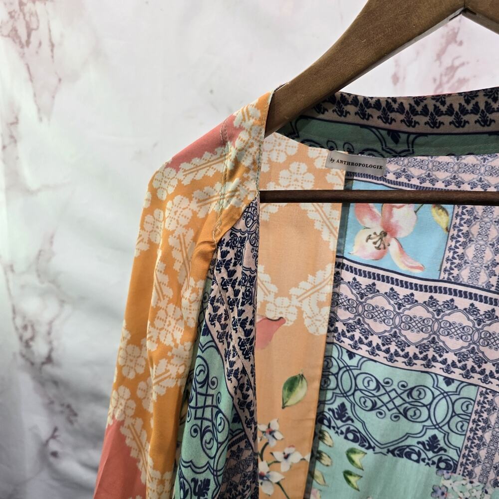 Anthropologie Kimono Womens Green Orange Topper Wrap Cardigan Rayon One Size - Picture 3 of 14